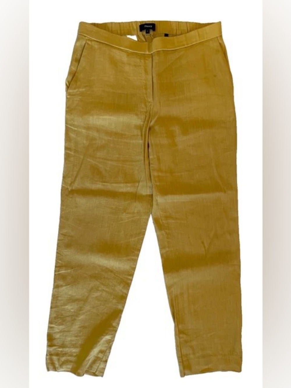 Theory Yellow Treeca Pull-On Sleek Crunch Linen Blend Ankle Pants Size 4